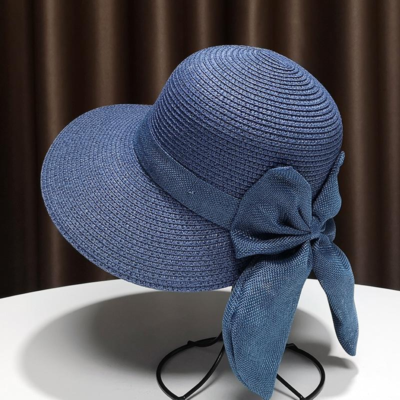 Straw Hat Women's Summer Sunshade Seaside Beach Hat Sunscreen Bow Dome Hat Pastoral Tide Big Edge Dome Basin Hat