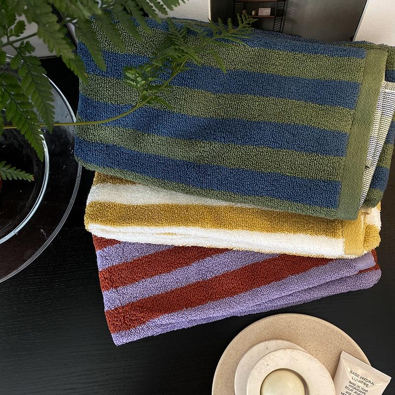 Vintage Ins Jacquard Checkered Long Pile Face Towel Wash Towel Household Bath Towel Absorbent Large Gift
