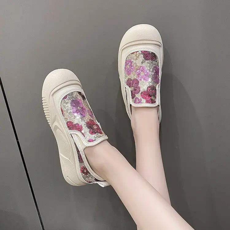 Modische flache Schuhe für Damen, lässige Slipper-Sneaker, modische elegante Pailletten, runde Zehenpartie, Loafer, Damenschuhe, Zapatos De Mujer