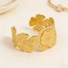 Gold Metal Open Bangle with Large Floral Design - High-End Women's Statement Jewelry