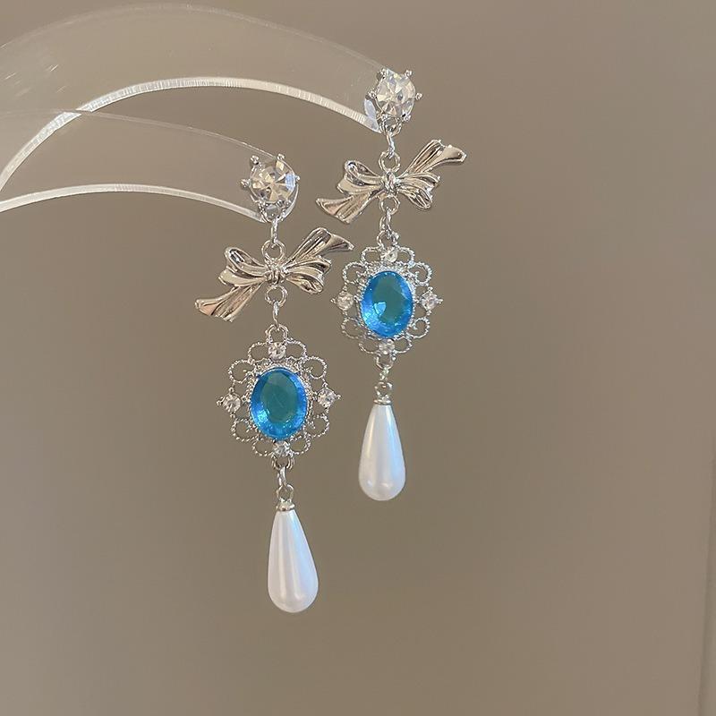 Silver Needle Diamond Flower Water Drop Tassel Earrings Exaggerated Earrings Light Luxury Premium Earrings Women