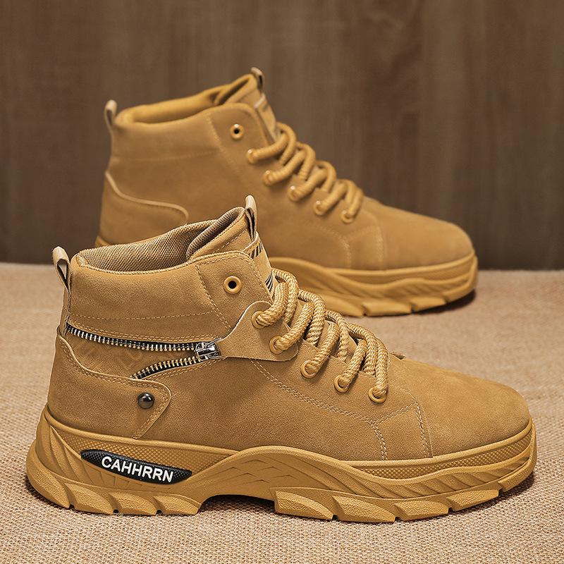 Martin botları erkek kışlık yüksek bilekli İngiliz stili retro dış mekan dağcılık su geçirmez kaymaz boy uzatan işçi sarı botlar