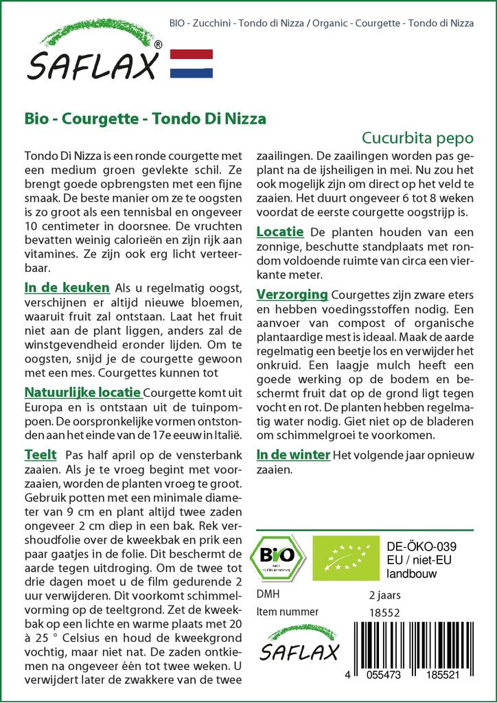 SAFLAX Garden In the Bag - Organic - Courgette - Tondo Di Nizza - 5 Seeds - With Substrate In a Fitting Stand Up Bag - Cucurbita Pepo