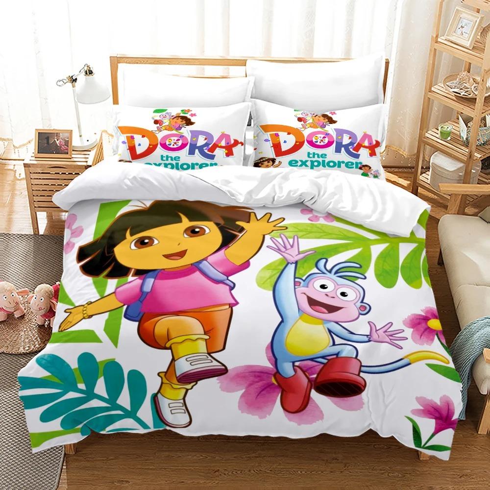 Dora Bedding Sets Kids Boys Girls Bed Linen Queen King Full Twin Single Size New Anime Kamado Nezuko Duvet Cover Sets
