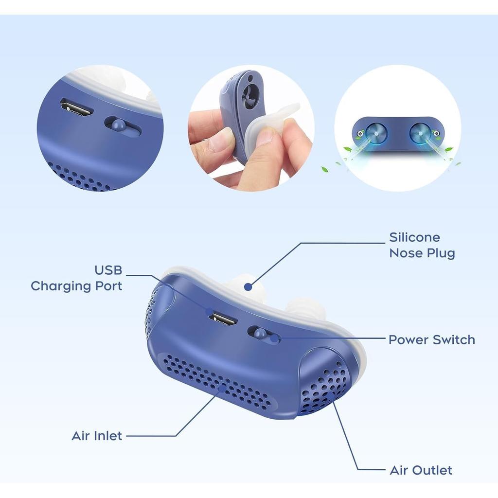 Anti Snoring Device for Men and Women, Double Vortex Stop Snoring Device,Electric Anti Snoring Devices, Adjustable and Breathable Snoring Machine