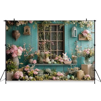 Mocsicka Spring Flowers Backdrop Photography Shooting Props Studio Banner Easter Bunny Party Decor Kid Portrait Photo Background