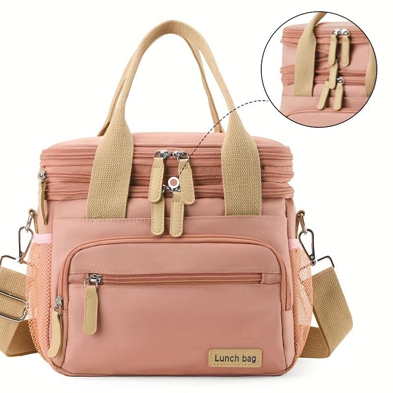 

Large Capacity Double Layer Zipper Lunch Bag Leakproof Reusable Cooler Tote Bag Waterproof Oxford Strap Suitable For Outdoor Camping Picnic Travel розовый