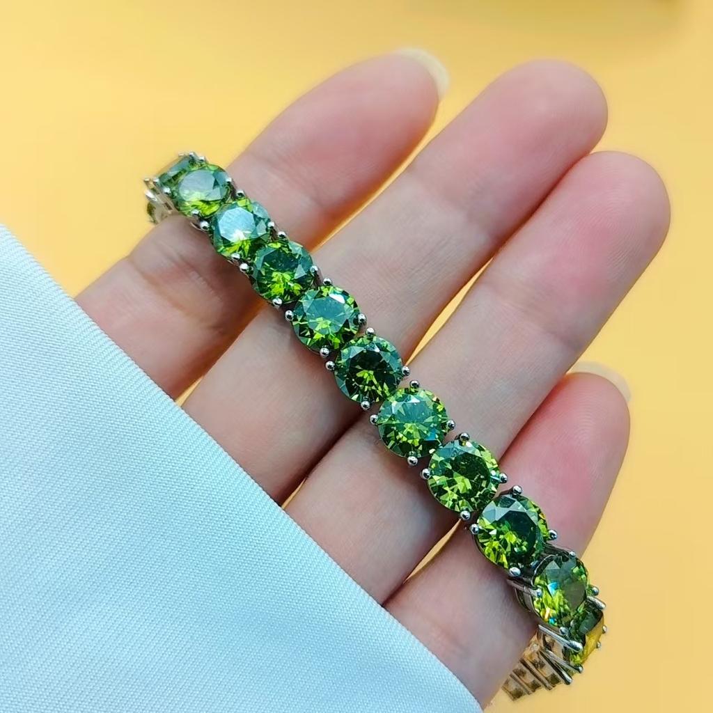 Hip Hop Round 8Mm Multicolor Zircon Bracelet Women'S, High Carbon Diamond Bracelet Hand Jewelry