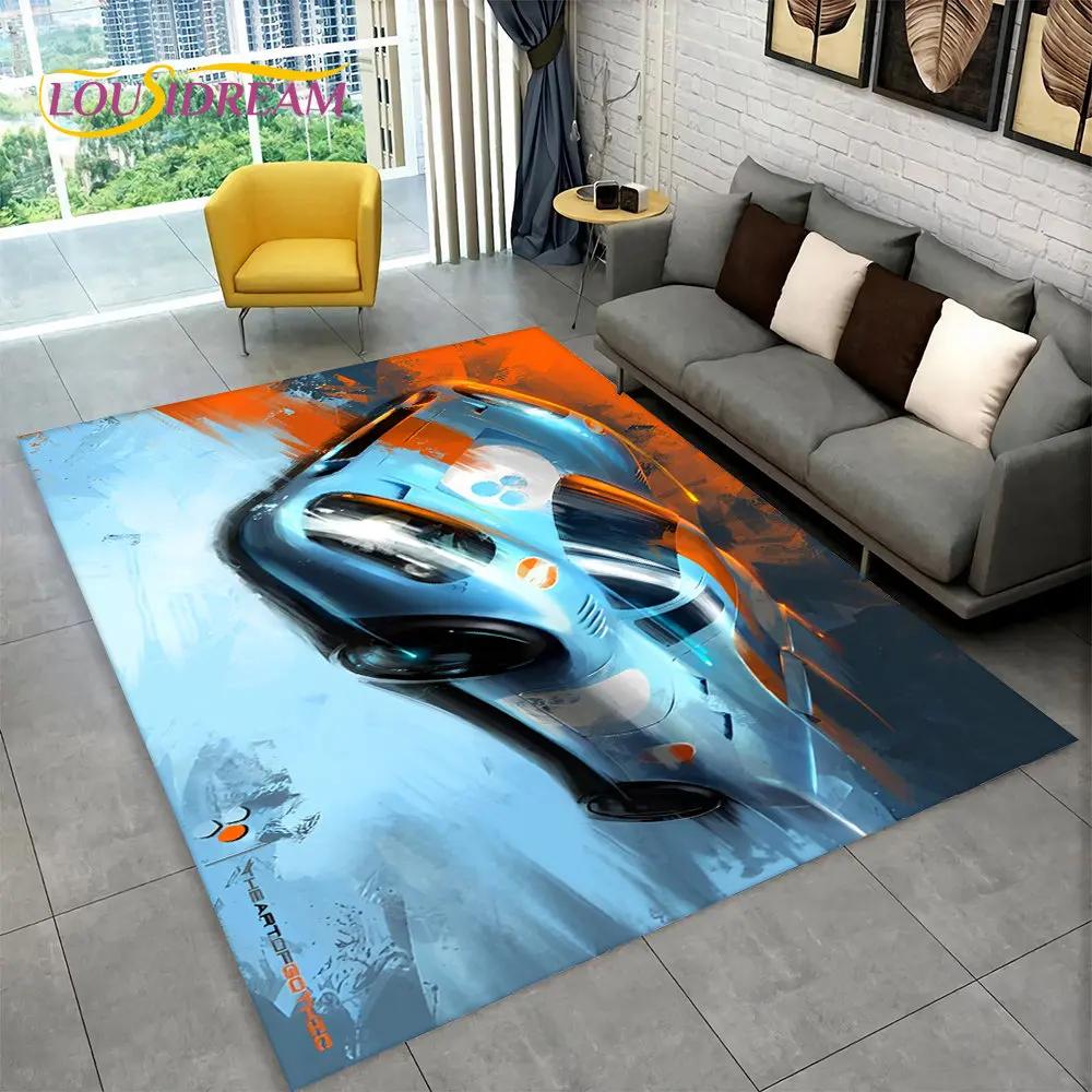 3D závodní auto koberec velký, koberec pro domácí obývací pokoj ložnice pohovka rohožka dekorace, dětská podložka do kuchyně protiskluzová podlahová podložka