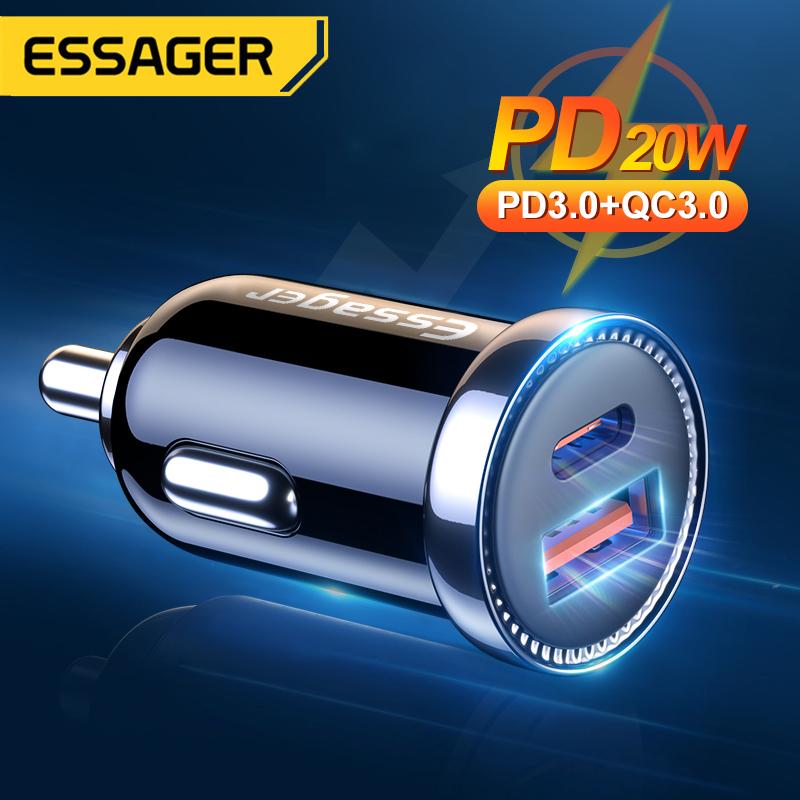 

Автомобильное зарядное устройство Essager USB Type C, быстрая зарядка QC 3,0 QC3.0 для iPhone 12 Pro Max, Xiaomi, зарядное устройство для быстрой зарядки телефона в автомобиле