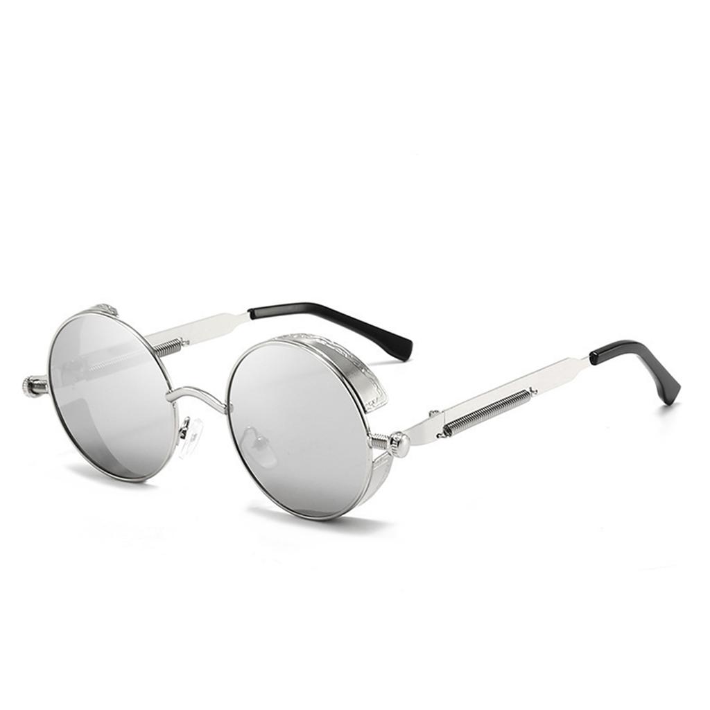 Retro Punk Sunglasses Round Reflective Glasses for Men Women Vintage Style UV Protection