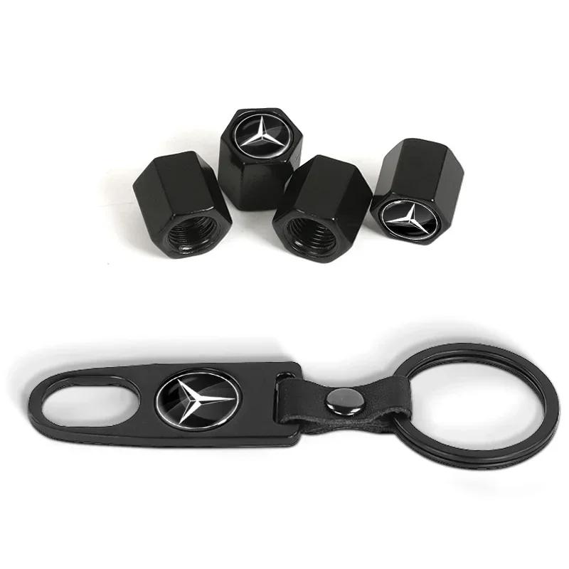 

Car Sticker Car Tire Valve Stems Cap With Keychain Anti-Theft Compatible For Mercedes Benz GLK GLA A B C E R G Class C180 S200 S