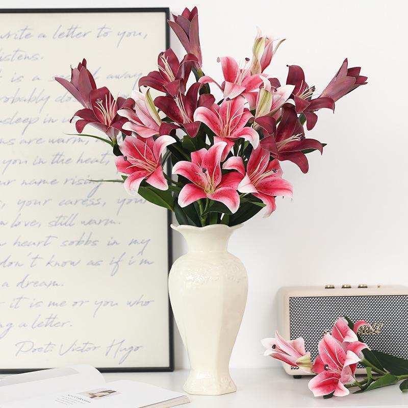 New high-luxury 3D small lily simulation flower, light luxury home decoration 3 lilies