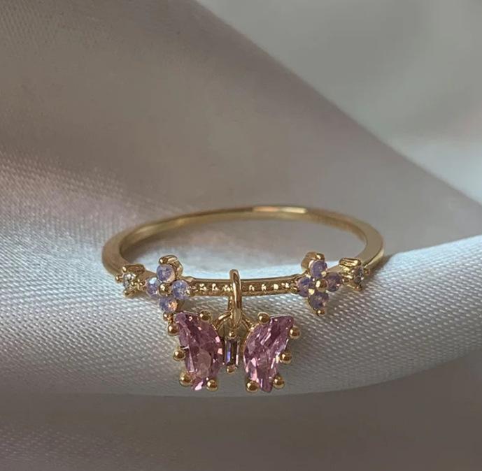 New Cute Colorful Zircon Flower Ring For Women Girl Fashion Vintage Zircon Adjustable Rings Jewelry Gift