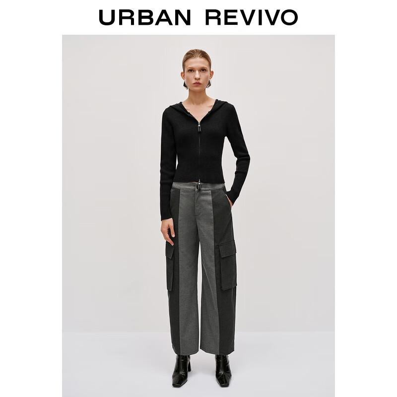 

UR 2025 Women s Ribbed Slim-fit Double Zipper Hooded Knit Sweater L