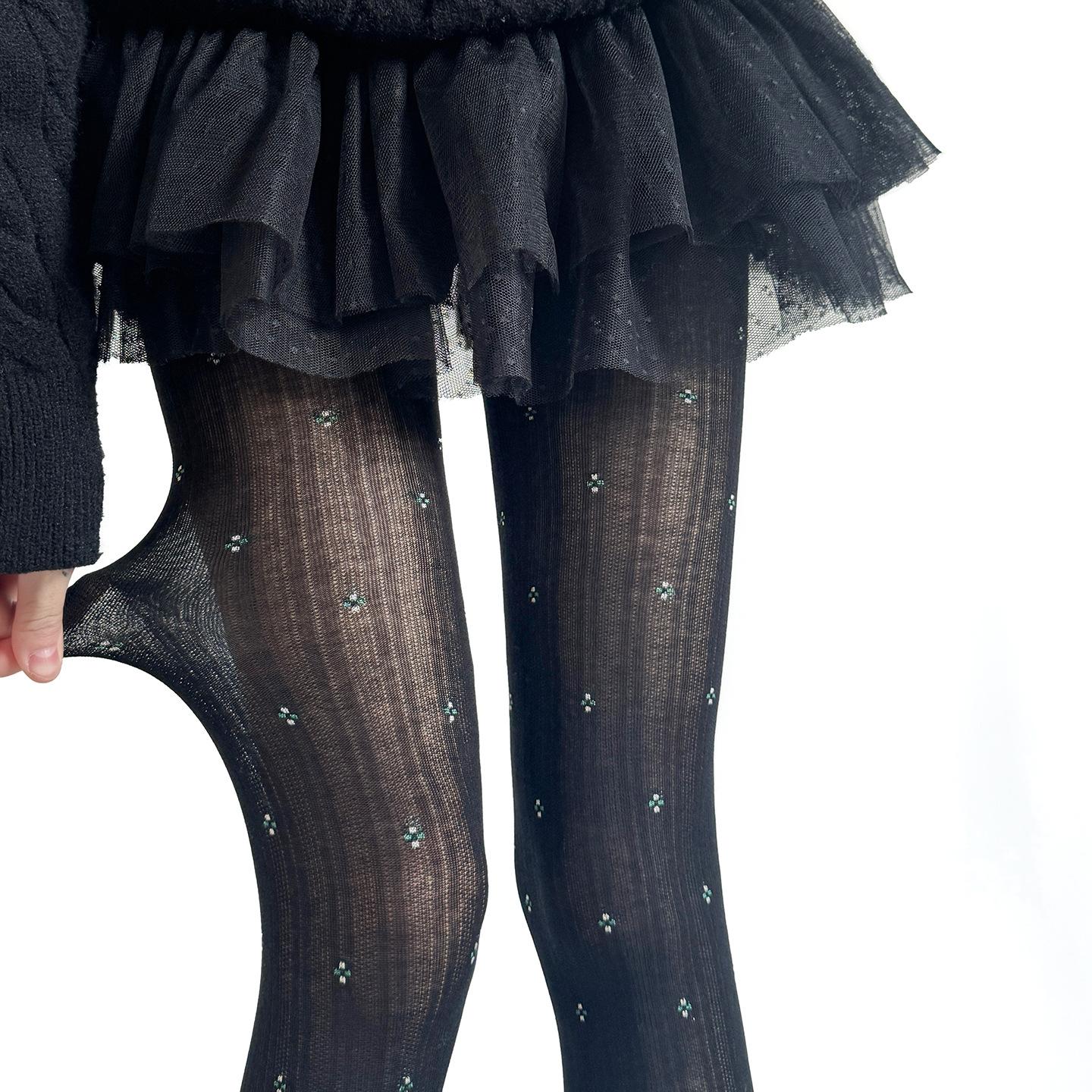Retro Floral Print Women Tights Sheer Pantyhose Vertical Striped Spring Autumn Women Stockings Versatile INS Tights for Girls One Size