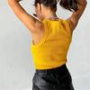 Tops de punto acanalados, camisas básicas de verano con cuello, chaleco deportivo informal blanco y negro, camiseta sin mangas verde con hombros descubiertos para mujer