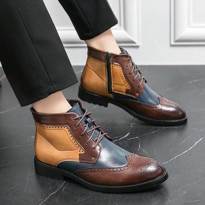 Botines de Tobillo de Cuero para Hombre Otoño Talla Grande Color Block Punta Afilada - Formal/Casual Caña Alta con Cremallera