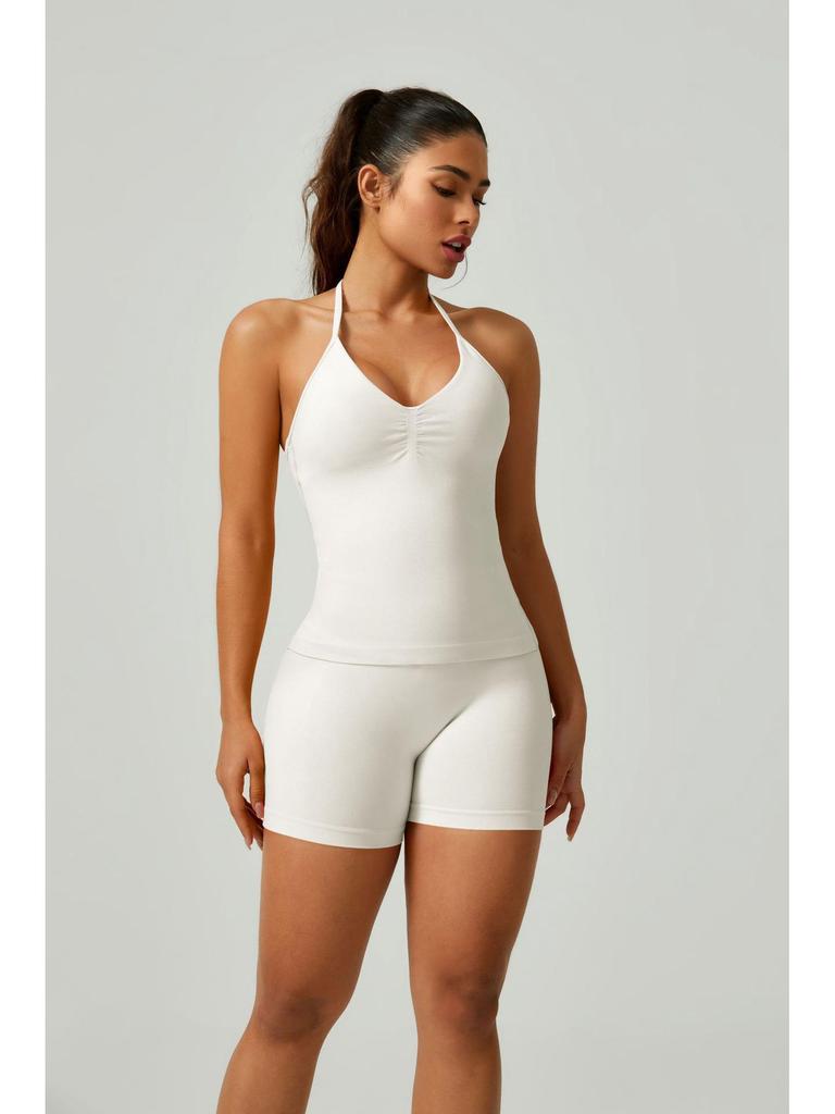 Prodyšný top na halter a legíny na jógu 2025: Přeshraniční DF, Přiléhavé fitness oblečení pro tvarování postavy