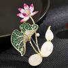 Lotus Pendant Enamel Brooch Badges Fashion Pearl Flower Exqusiite Pin Jewelry