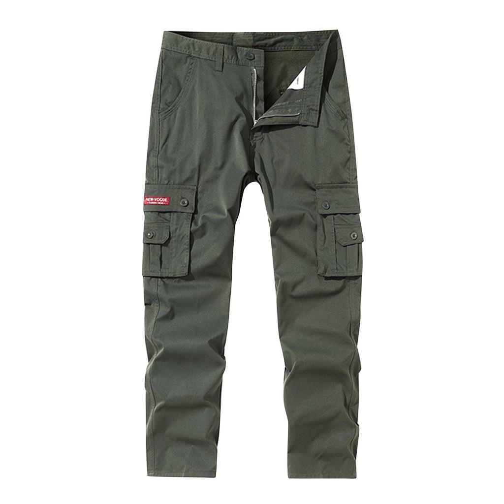Men's Solid Color Multi-Pocket Cargo Pants Men's Casual Sports Straight Trousers
