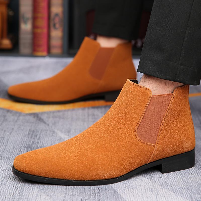 Herren Retro Klassische Chelsea Boots Rinds Wildleder Echtes Leder Herren Mode Knöchel Kurzer Stiefel High-Top Freizeitschuhe für Herren