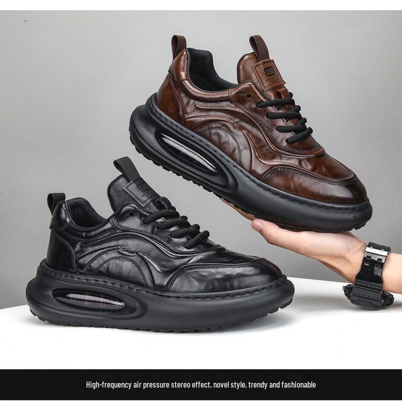Men's Trendy Leather Mid-Top Height-Boost Sneakers for Autumn/Winter