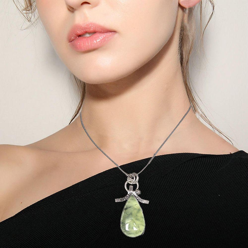 Necklace Prehnite Marlene Gemstone Handmade Silver Jewelry 1.75"