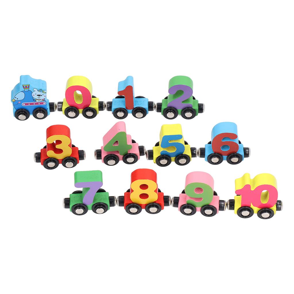 12pcs Wooden Magnetic Digital Train Cute Fun Early Education Trackless Numbers Trains Set for