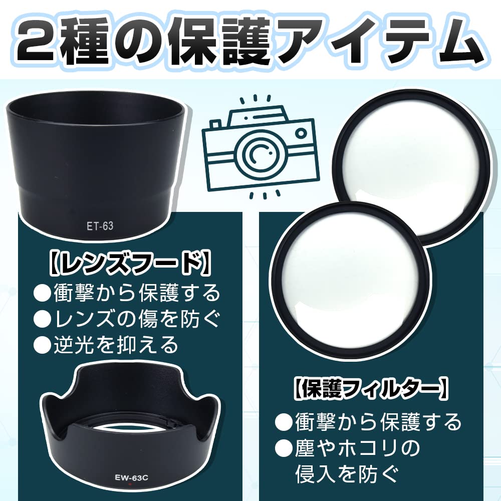 Compatible Lens Hood and Lens Filter Set for Canon and 58mm Double Zoom Lenses EW-63C ET-63 (Black)