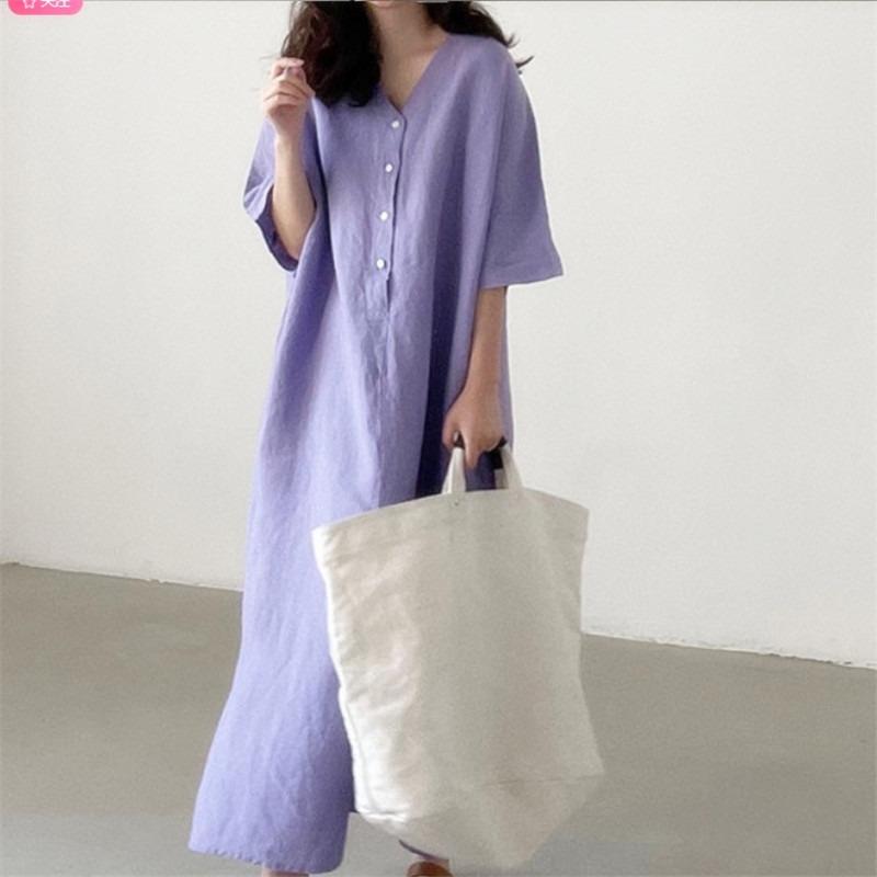 Loose Short Sleeve Long Shirt Dress