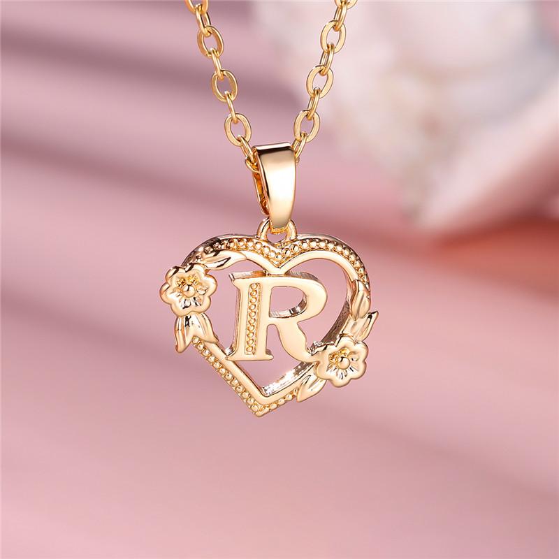 Cute Female A-Z Letter Pendant Necklace Yellow Gold Color Wedding Jewelry Gift For Women