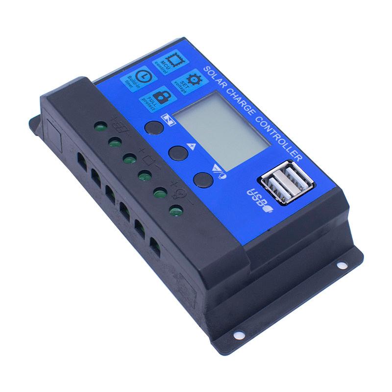 Smart Solar Charge Controller with LCD Display, USB Charging & Multi-Protection for 12V/24V Solar Panel Systems