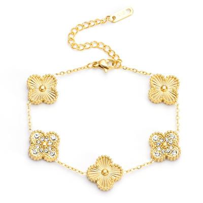 9MM 13MM Fashion Four Leaf Clover Bracelet Premium 18k Colorfast Laser Flower Bracelet