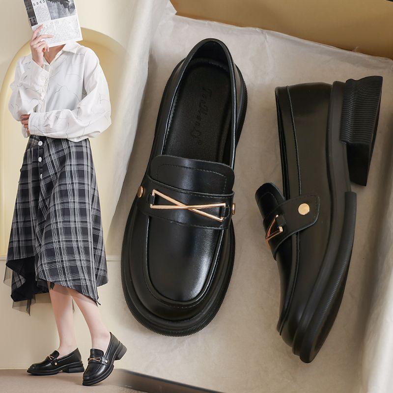 Leather Small Leather Shoes Women's New Spring and Autumn Black Loafer Large Size Flat-bottomed Doudou Soft-soled Single Shoes