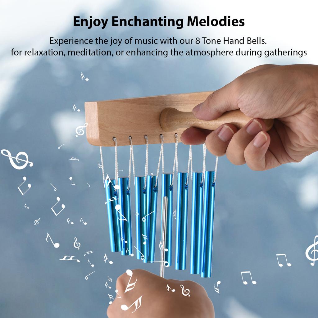 Bar Chimes 8 Tone Hand Bells with Knock Stick Birch Wood Solid Aluminum Tube Windchime Chimes Bells