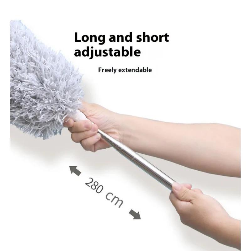 2.8m Long Telescopic Pole Electrostatic Dust Sweeping Artifact Bendable Feather Duster Household Handheld Cleaning Dust Duster