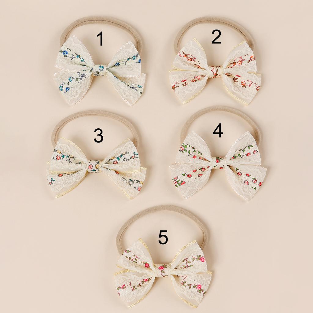 European American Style Pink Red Lace Hair Bow Headbands Fashionable Flower Bowknot Hairbands for Baby Girls Made of Polyester