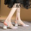 Baotou with sandals  summer new mesh thick heel rhinestone high heel French low heel pointed shoes