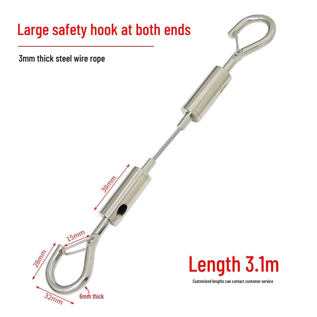 Adjustable 304 Stainless Steel Wire Rope with Double-Head Safety Hook and Spring Clip