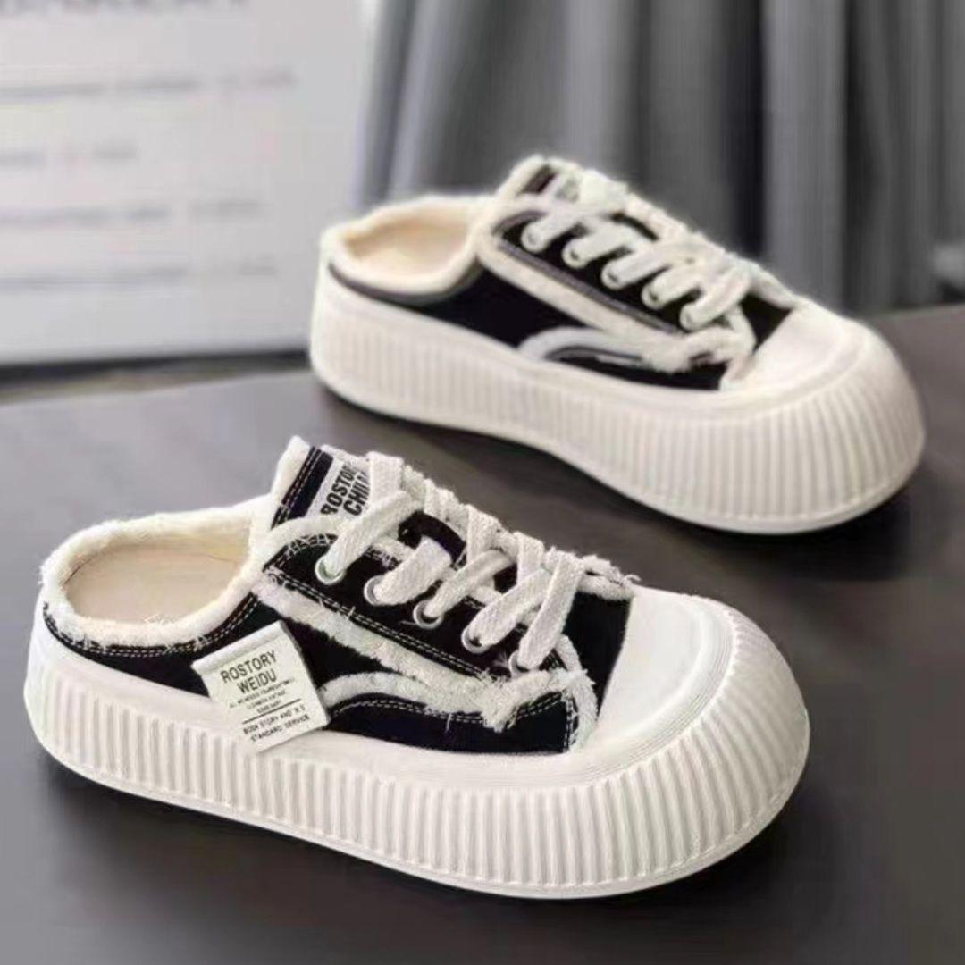 

Холщовая сумка на голову полутапочки женская одежда летние новые маленькие белые туфли на толстой подошве классные тапочки 35 чёрный