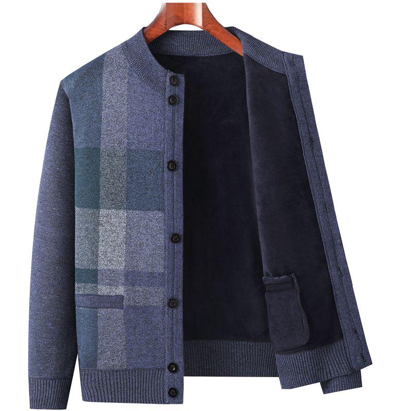 Warm Fleece-Lined Cardigan for Middle-Aged and Elderly Men: Knitted Sweater & Thick Grandpa Jacket