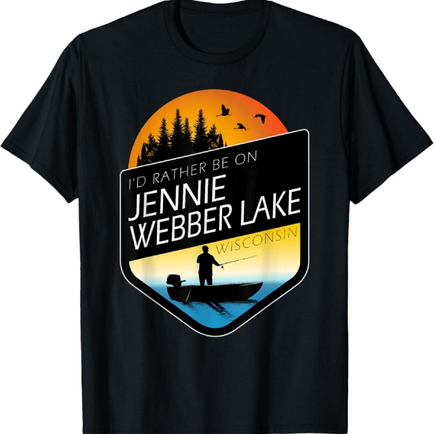 

I d Rather Be On Jennie Webber Lake Wisconsin Sunset Fishing T-Shirt XXXXXL чорний