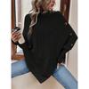 Women's Winter High Collar Asymmetric Hem Cape Sweater, Button Decoration Bat Sleeve Fried Dough Twists Weave Texture