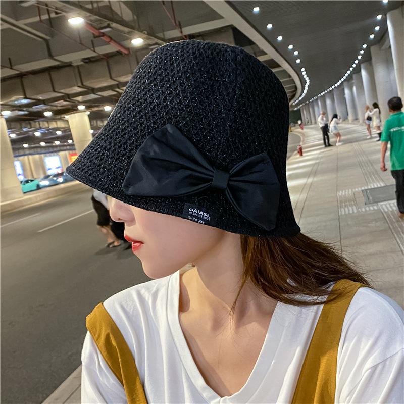 Korean Ladys Hat Foldable Sunblock Beach Hat Bow Big Brim Fishermans Hat