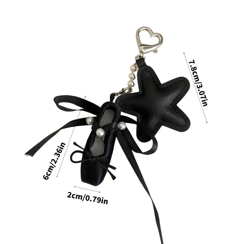 Artistic Ballet Shoe Keychain With Sparkling Star Accent Soft PU Materials Pendant For Women Gift Bag Charm Accessory