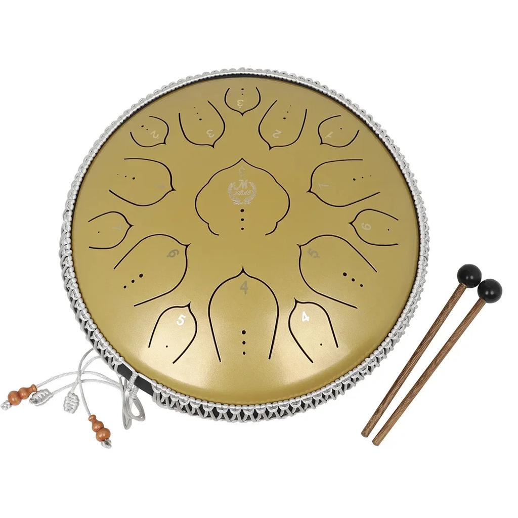 14 Inch 15 Tone Drum Steel Tongue Drum with Handbag Drumsticks Percussion Psychotherapy Meditation Instrument Gift for Beginner
