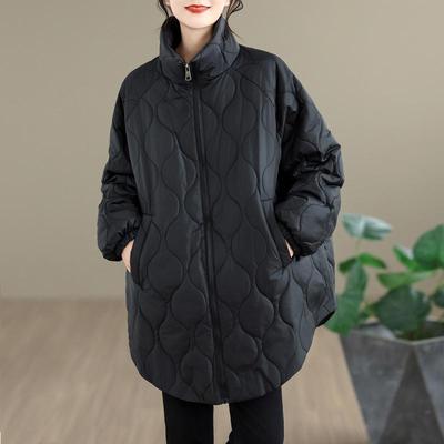 Autumn Spring Winter Cotton Padded Oversized Vintage Plaid Outerwears Women Casual Loose Jacket Coat