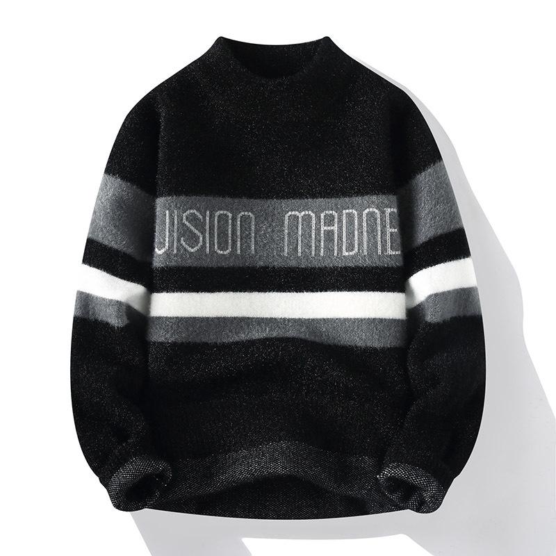 

Men s Winter Korean Style Faux Mink Velvet Color Block Sweater - Warm Knit Base Layer 2XL чорний
