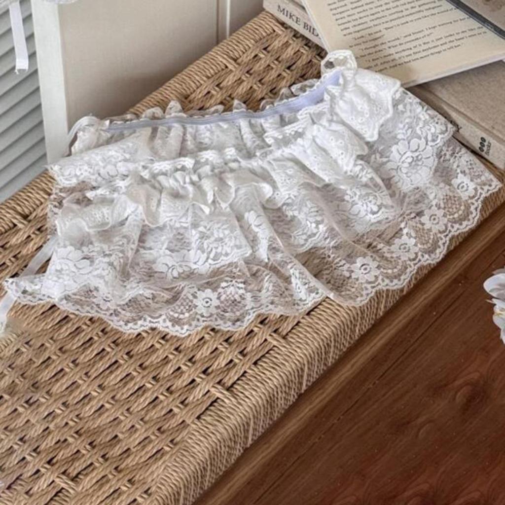 Embroidered Flower Lace Mini Skirt Harajuku frillies See Through Pleated Skirts Jeans Decoration